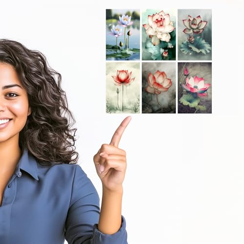 Image of SiddArtify Lotus Flower Wall Art Poster Print Set - Botanical Prints for Living Room Bedroom Office Decor - Set of 2-4x6 Inch - Board (Pack of 6) - Sticker (Pack of 6)