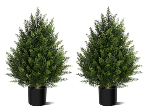Vitalismo Artificial Topiary Cedar Ball Tree 2ft, Indoor Outdoor Faux Potted Boxwood Evergreen Plants, Fake Bushes Shrub Pine Tree for Home Garden Front Porch Decor? 2pack?