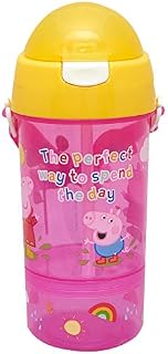 Peppa Pig Snack & Sip Water Bottle and Snack Pot  Reusable Kids 400ml PP Canteen with Straw  Pink & Yellow  Official Merchandise by Polar Gear  BPA Free & Recyclable - School Nursery Sports Picnic