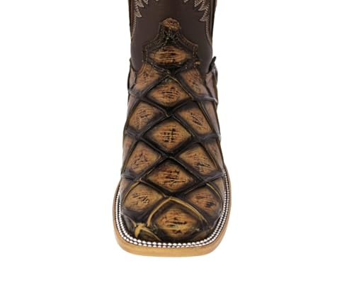 Texas Legacy Mens Honey Brown Western Boots Pirarucu Fish Print Leather Square Toe4