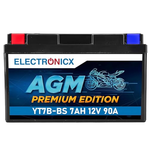 Electronicx YT7B-BS AGM Motorradbatterie 12V 7Ah 90A Starterbatterie wartungsfrei & versiegelt kompakte Powersport Batterie auslaufsicher vibrationsfest Roller Quad Motorrad