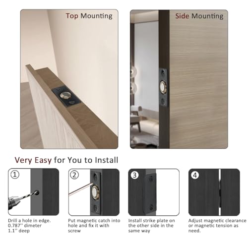 Image of JQK Closet Magnetic Door Ball Catch Hardware, 430 Stainless Steel Catch Adjustable with Strike Plate, Black Finish 4 Pack, HBC120-BK-P4