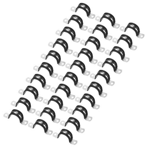 M METERXITY 30-Pack Cable Clamps, 1 inch/ 25 mm 304 Stainless Steel Rubber Cushioned Insulated Cable Clamp U Shape Metal Holder for Tube/Wire/Pipe/Loop Installation