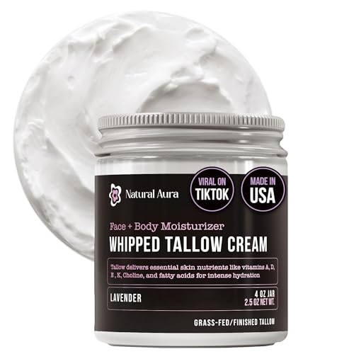 Natural Aura Whipped Beef Tallow for Skin - Face + Body Moisturizer, 100% Grass Fed Grass Finished Tallow and Honey Balm for Sensitive Skin - Natural Lotion - Free of Harsh Chemicals - 4oz, (Citrus Frankincense)