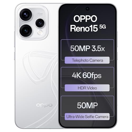 Oppo Reno15 5G (Glacier White, 12GB RAM, 512GB Storage) with No C...