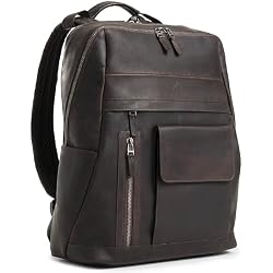 VELEZ Dark Brown Leather Backpack for Men & Women - Large Capacity Laptop Travel Backpack with 17