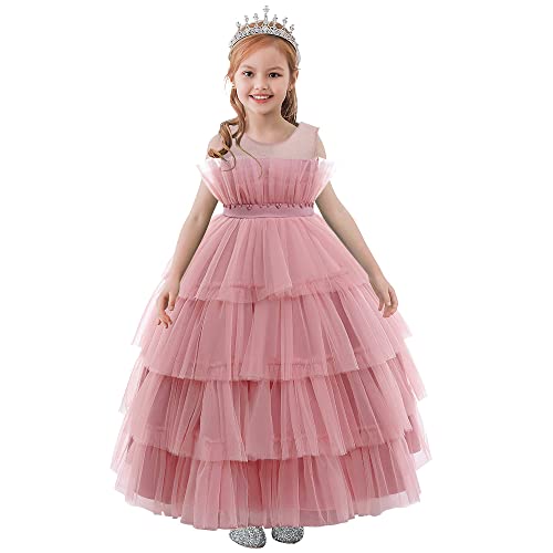 Vestido largo de dama de honor para niña y trajes de fiesta de tul infantiles