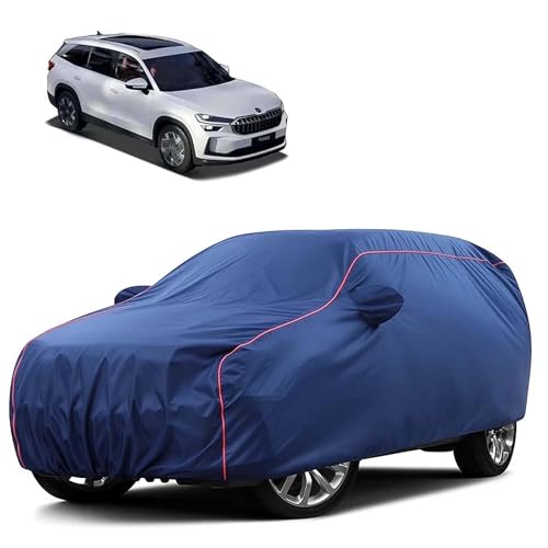 Image of Sulfar 100% Water Resistant Car Body Cover Compatible with Mirror for Skoda Kodiaq (Triple Stitched, Full Bottom Elastic, Blue Tafetta with Red Piping)