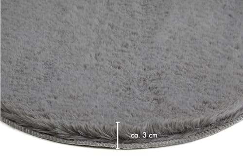 -LUXOR- living Sitzkissen Coste - Kunstfell Stuhlauflage als Deko Wohnzimmer oder Stuhlkissen - gemütliches Sitzkissen Stuhl Dekokissen 40 cm rund Anthrazit 1 Stück