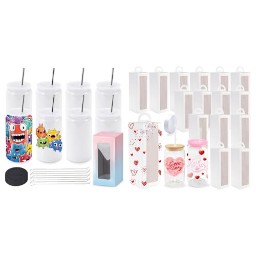 Joyclub Bundle of 8 Set Sublimation Tumblers and 16 Pack Gift Boxes with Ribbon