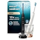 Philips Sonicare DiamondClean 9000 Electric Toothbrush, Sonic Toothbrush with App, Pressure Sensor, 4 Brushing Modes, 3 Intensity Levels, Charging Glass, Black & Rosegold, Dual Pack, Model HX9914/57