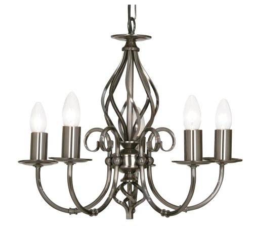 Lustre suspension 5 lumières plafonnier Tuscany argent antique Oaks