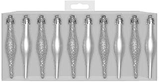 10 x Silver Christmas Tree Droplet Decorations Mixed Matt & Glitter Finishes