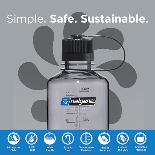 Image of Nalgene Sustain Tritan BPA-Free Water Bottle Made with Material Derived from 50% Plastic Waste (using ISCC certified mass balance), 16 OZ, Narrow Mouth, Gray (Pack of 6)