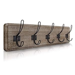 HBCY Creations Weathered Rustic Coat Rack Wall Mount with 5 Hooks, Solid Pine Wood 24 inch Wall Hooks for Entryway, Mudroom, Hallway, Bathroom - Vintage Farmhouse Style Wall Mounted Towel Rack HBCY Creations Weathered Rustic Coat Rack Wall Mount with 5 Hooks Solid Pine Wood 24 inch Wall Hooks for Entryway Mudroom Hallway Bathroom Vintage Farmhouse Style Wall Mounted Towel Rack