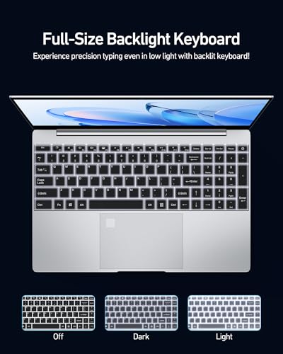 Image of 15.6 Inch Laptop, Windows 11 Pro Computer, Pentium 2.10GHz (Base Freq.), 16GB RAM, 256GB SSD (Up to 2TB), FHD IPS Display, Backlit Keyboard, Fingerprint Reader, for Student & Business