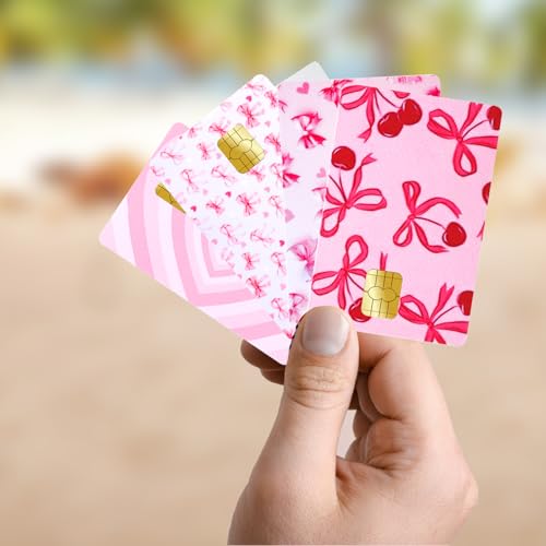 Image of 4 Pcs Credit Card Skin, Debit Card Cover Slim Waterproof No Bubble Pink Cute Bow Heart Debit Cards Skin for Transportation Key Debits Gifts Women (4 Styles)