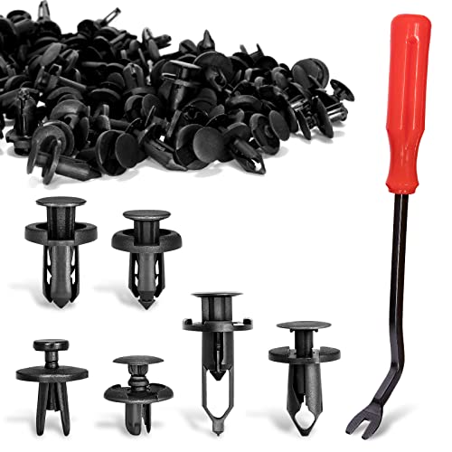 Car Push Retainer Clips, Ginsco 120 Pcs Auto Fasteners Assortment Plastic Push Pin Rivets Expansion Screws Replacement With Auto Trim Removal Tool Fastener Remover For Door Trim Panel Fender #TOP16