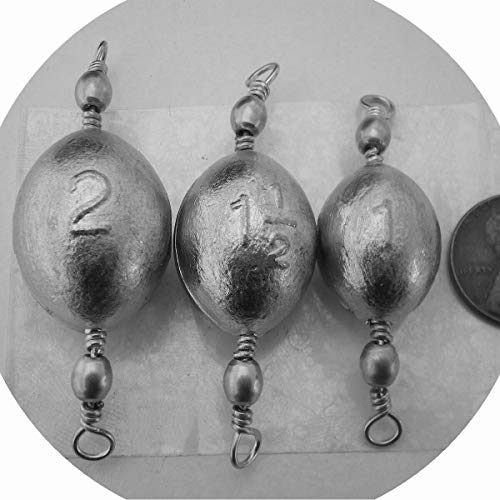 15 Pcs. 5 Brass Swivel Egg Sinker Weights Lead Fishing Set Sinkers Tackle Kit 1, 1-1/2, 2, Oz. 5 Ea. Striper