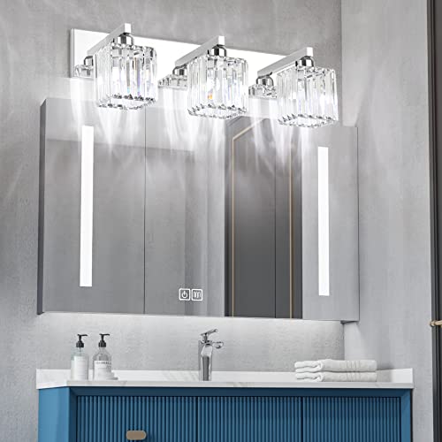 Image of Aipsun Vanity Light Fixtures Crystal Bathroom Lighting Fixtures Chrome Vanity Light for Bathroom (Exclude Bulb)