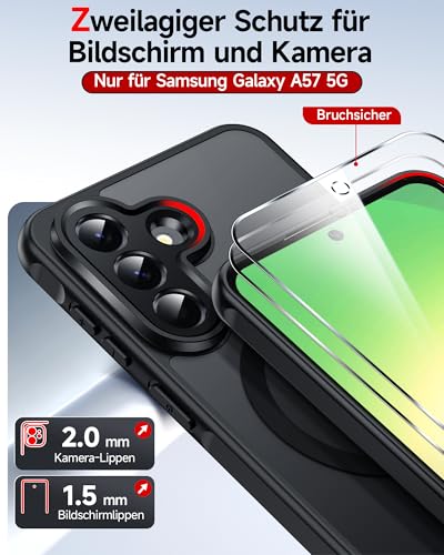 LeYi für Samsung Galaxy A57 5G Hülle für Magsafe mit 2X Panzerglas-Schwarz – Ansicht 5