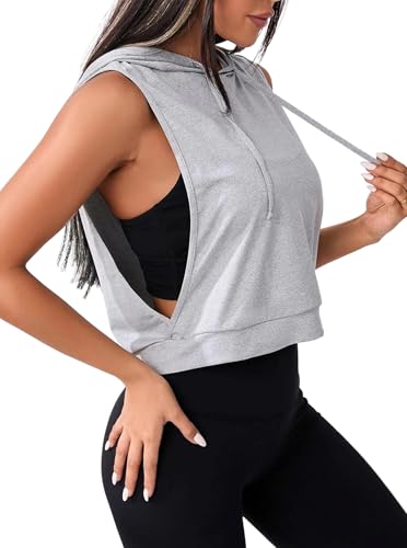 Remidoo Women's Sleeveless Hoodies Open Side Workout Activewear Crop Tank Top