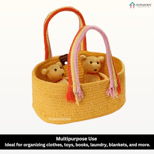 Image of HOMADORN Cotton Storage Basket with Sturdy Handles - Foldable, Durable, and Stylish Organizer for Toys, Clothes,Gifting and Home Essentials (YELLOW)