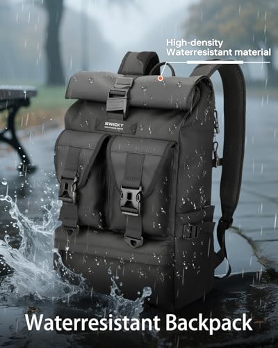 SWICKY 40L Travel Rolltop Backpack, Expandable Backpack / 18x14x8 Inches Travel Bag, Laptop Bag/Water Resistant/Carry-On Luggage Airline Approved for Women & Men, Work4