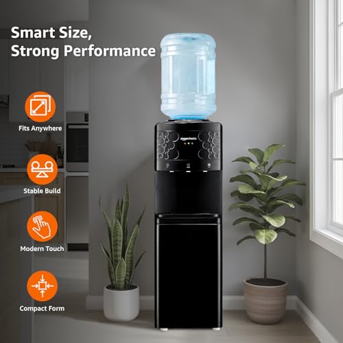 Image of amazon basics Hot and Cold Floor Standing Water Dispenser, Top Loading, 20Litre Full Black