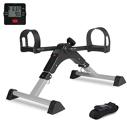 MEETWARM Pedal Exerciser Under Desk Exercise Peddler Arm Leg Folding Mini Stationary Peddler Bike with LCD Display Portable Bicycle Exerciser Machine for Seniors (Grey)