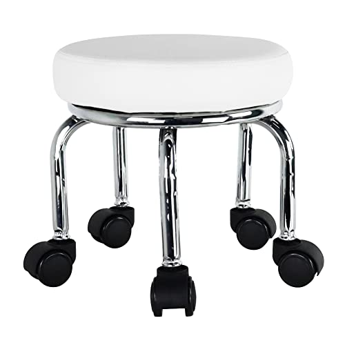 WKWKER Petit Tabouret Roulant PU Cuir Roller Seat 360 ° Stabets Ronds Bas pivotants avec roulettes universelles pour Massage à Domicile Garden Office Garage...