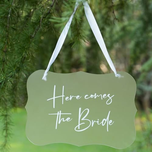 Here Comes The Bride Sign Frosted Acrylic Wedding Sign for Ceremony Aisle Reception & Bridal Entrance Decorations