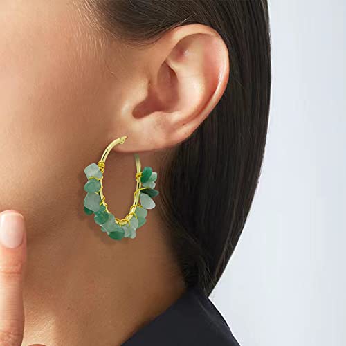 Dajuetree Crystal Earrings For Women 18K Gold-Plated Hoop Natural Stone Raw Healing Crystal Earrings Irregular Handmade Amethyst Green White Pink Rose Quartz Earrings Jewelry Gifts For Teen Girls 50Mm #TOP2