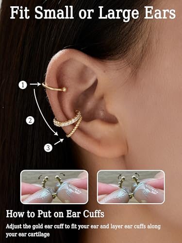 Ear Cuffs Non Piercing Chunky/Thin 14K Gold Plated Ear Cuff Earrings for Women Dainty Cuff for Non Pierced Ears Gold Clip on Cartilage Earring Fake Piercings 6PCS2