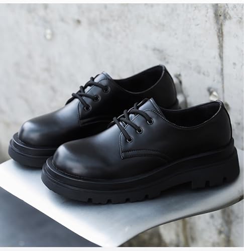 Men's Genuine Leather Thick Soled Round Toe Lace Up Leather Shoes Classic Fashion Boost Business Oxford Derby Shoes3