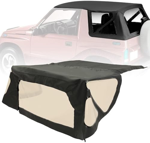 HECASA Soft Top Replacement Compatible with 1988-1994 Suzuki Sidekick Geo Tracker, Sailcloth Vinyl, Black, Tinted Windows