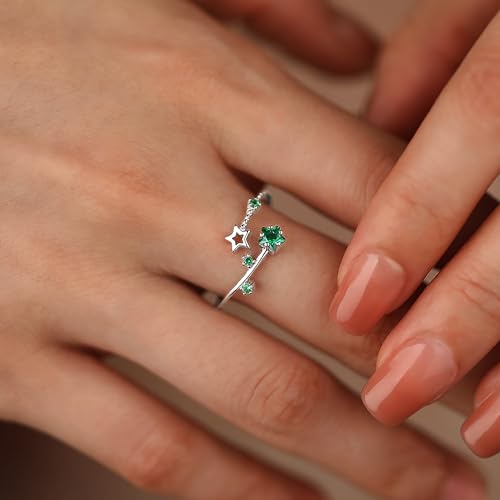 SUYACS 925 Sterling Silver Star Rings with Green Blue Birthstone for Women Cute Adjustable Y2K Rings Double Star CZ Wrap Open Statement Engagement Ring Jewelry Birthday Gifts to My Daughter2