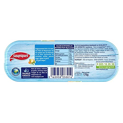 SAUPIQUET - Filets Maquereaux Vin Blanc Et Aromates 176G - Lot De 4