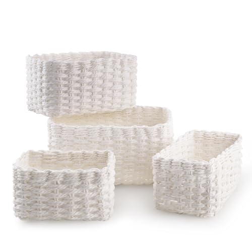 Paniers de Rangement en Osier Tissé, Lot de 4 Panier en Osier Tressé Revivoer, Corbeilles de Rangement Empilables pour Décoration de Chambre d'enfant, Salle de Bain...