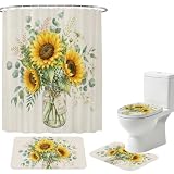 Sunflower Bouquet 4PCS Shower Curtains Set with Toilet...