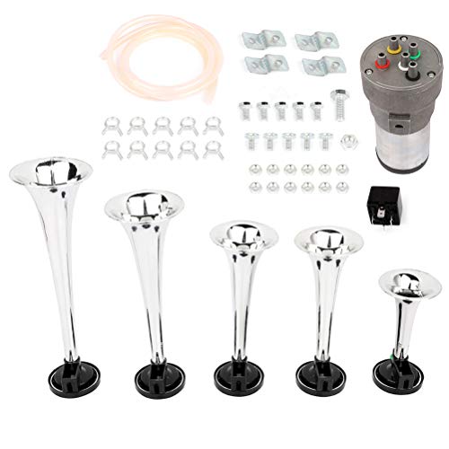 AINTIER 5 Trumpet Electric Train Car Air Horn Kit with Air Compressor Replacement for Any 12V Vehicles Trucks Cars
