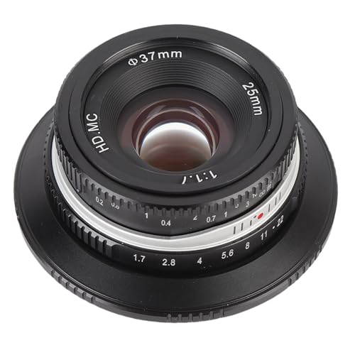 Annadue f1.7渦巻き効果とユニークなビンテージデザインを備えた25mmの大型レンズ25mm、RFマウントAPS-C形式の37.5mm等価焦点距離、R7、R10、R50の手動焦点 (黒)