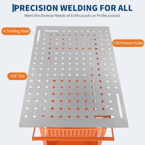 Image of 36x24in Welding Table 800LBS Mobile Workbench with 4 Wheels & Fixed Base | Movable Steel Work Bench with Side Pegboard, Hooks, Storage Tray, for Garage Workshop, Welding, Assembly and Repair