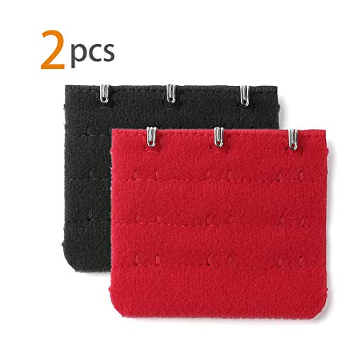 Allegra K 2 Pcs Women Bra Strap Extension 3 X 3 Hooks Underwear Buckle Hook Black Red #TOP23
