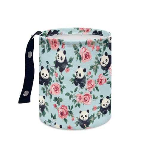 Image of Panda Flower Car Trash Can Cute Garbage Bin Hanging Portable Dustbin Bin Waste Basket Collapsible Small Trash Can Easy to Clean
