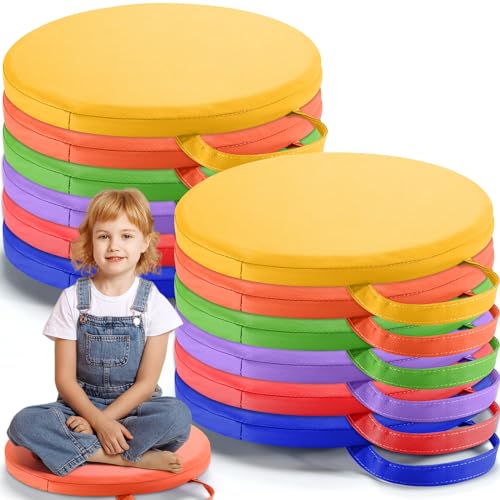 Suzile 12 Pcs 12 Inch Round Floor Cushions for Kids and Toddlers Flexible Seating Classroom Floor Pillow with Handles for Classroom Daycare Preschool Yoga Meditation