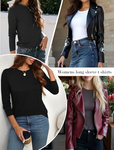 Ekouaer Womens Long Sleeve Shirts 3 Pack Crew Neck Thermal Tops Loose Fit Undershirt Base Layer Trendy Clothes XS-XXL3