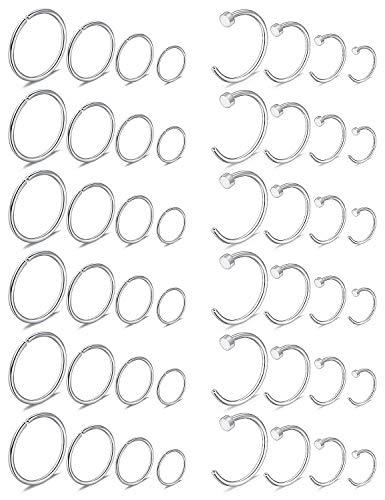 Ruifan Fake Nose Hoop Rings 20 Gauge Stainless Steel Faux Clip On Lip Tragus Septum Nose Ring Body Piercing Jewelry 6mm 8mm 10mm 12mm 48pcs Silver