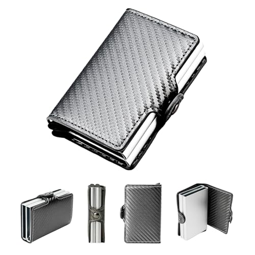 Genuine Leather Wallet for Men Slim Front Pocket RFID Auto Pop up Travel Thin Card Holder (Carbon Gray)