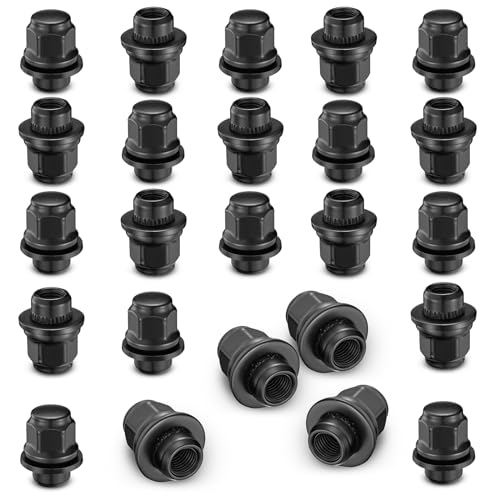 Image of BDFHYK 12mmx1.5 Wheel Lug Nuts,24pcs Black M12x1.5 Lug Nuts Closed End Mag Seat with Washer 13 /16 inch 21mm Hex 1.46 inch 37mm Tall Compatible with Toyota Tacoma 4Runner FJ Cruiser